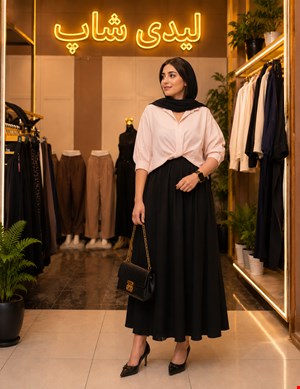 شومیز مجلسی جنس سیلک رنگ صورتی لیمویی مشکی . فری سایز 
